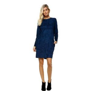 JOH Blue Aurora Round Neck Long Sleeve Poly-Blend Shift Dress Size L